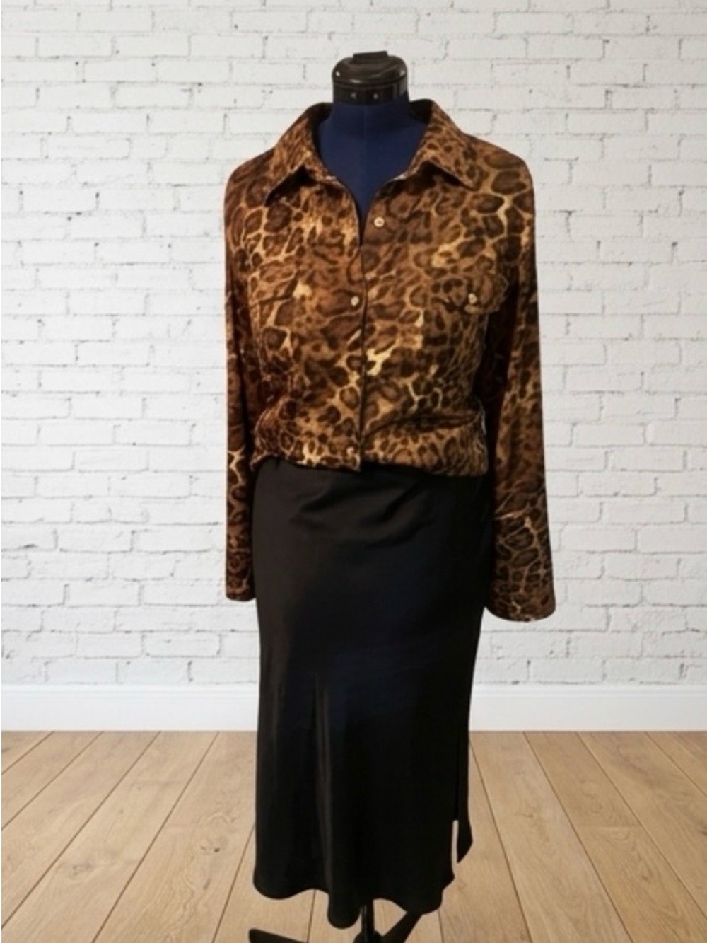 Ruby Rd. Leopard Print Satin Crop Jacket - Brown - Picture 3 of 5